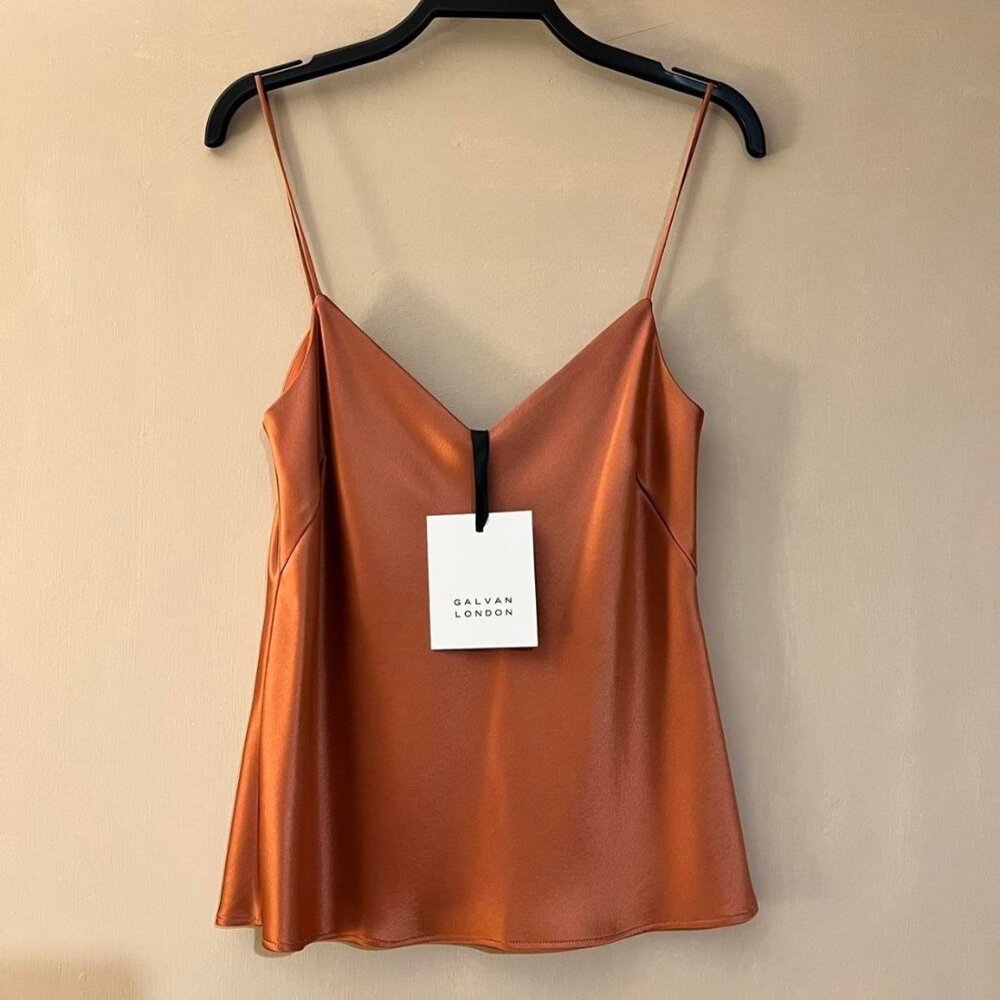 NWT Galvan Satin V Neck Camisole in Burnt Cinnamon